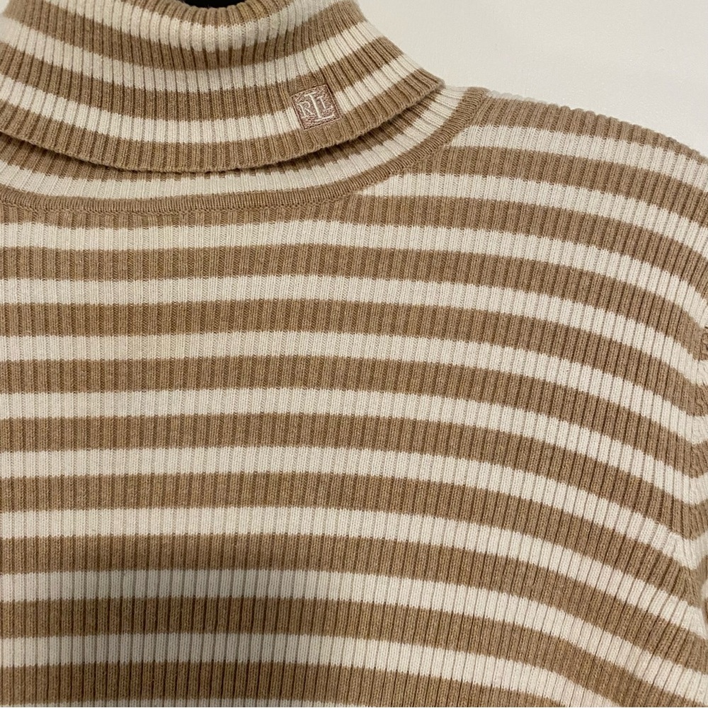 Ralph Lauren Beige/Brown Turtleneck Sweater Top Women's Size L 100% cotton - Picture 2 of 5